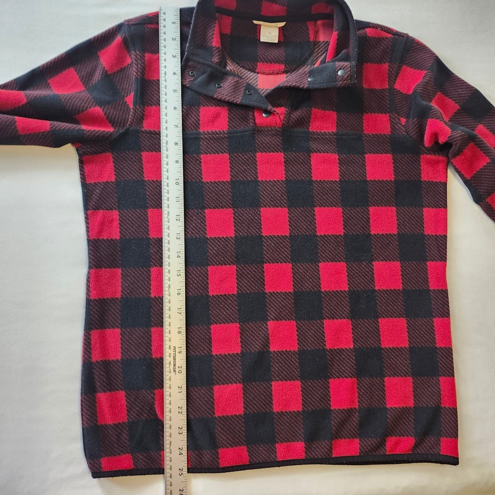 Duluth Trading Co Womens Red Black Buffalo Plaid Fleece Snap Neck Pullover Small - Picture 5 of 5